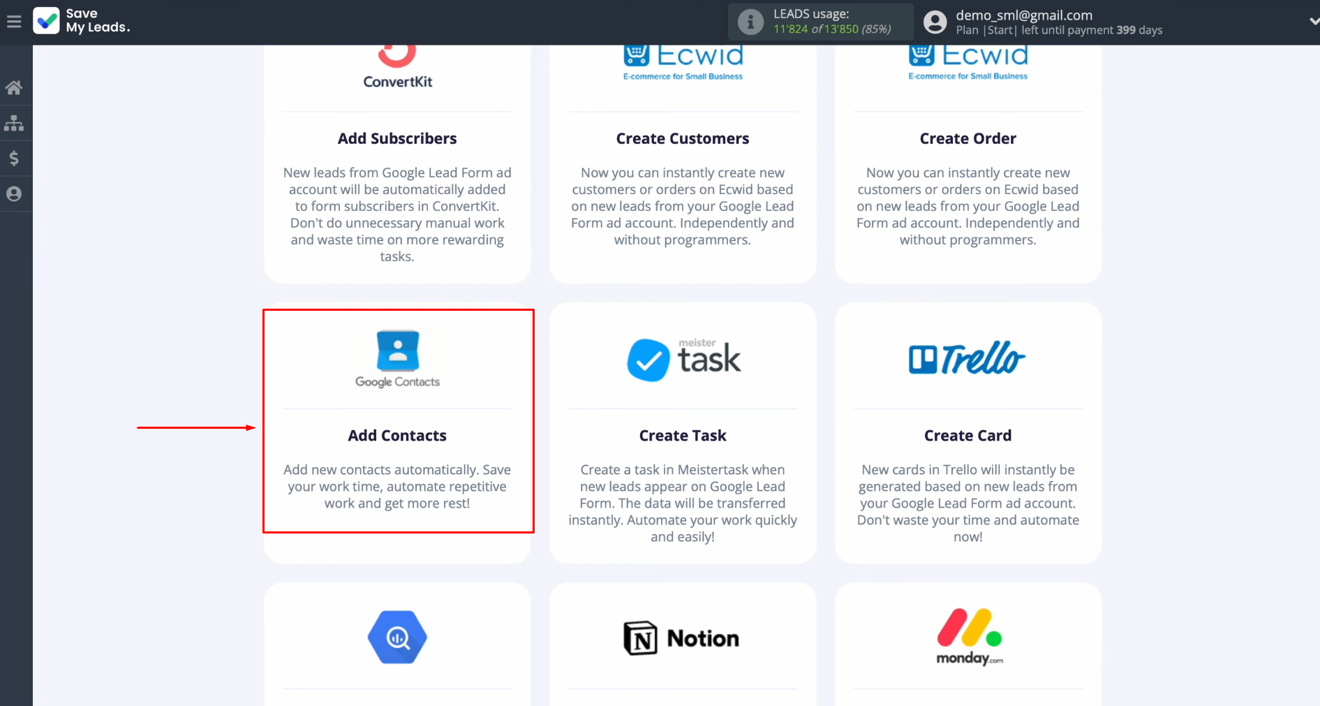 Select Google Contacts (Add Contacts) Select Google Contacts (Add Contacts)