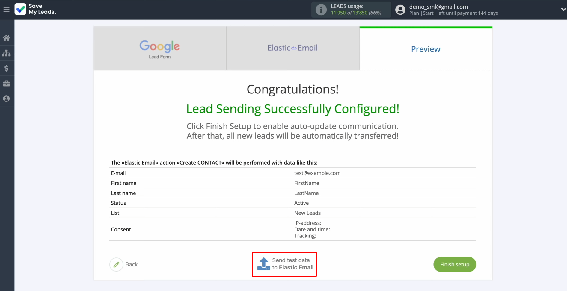Google Lead Form and Elastic Email integration | Click “Send test data to Elastic Email” Google Lead Form and Elastic Email integration | Click “Send test data to Elastic Email”