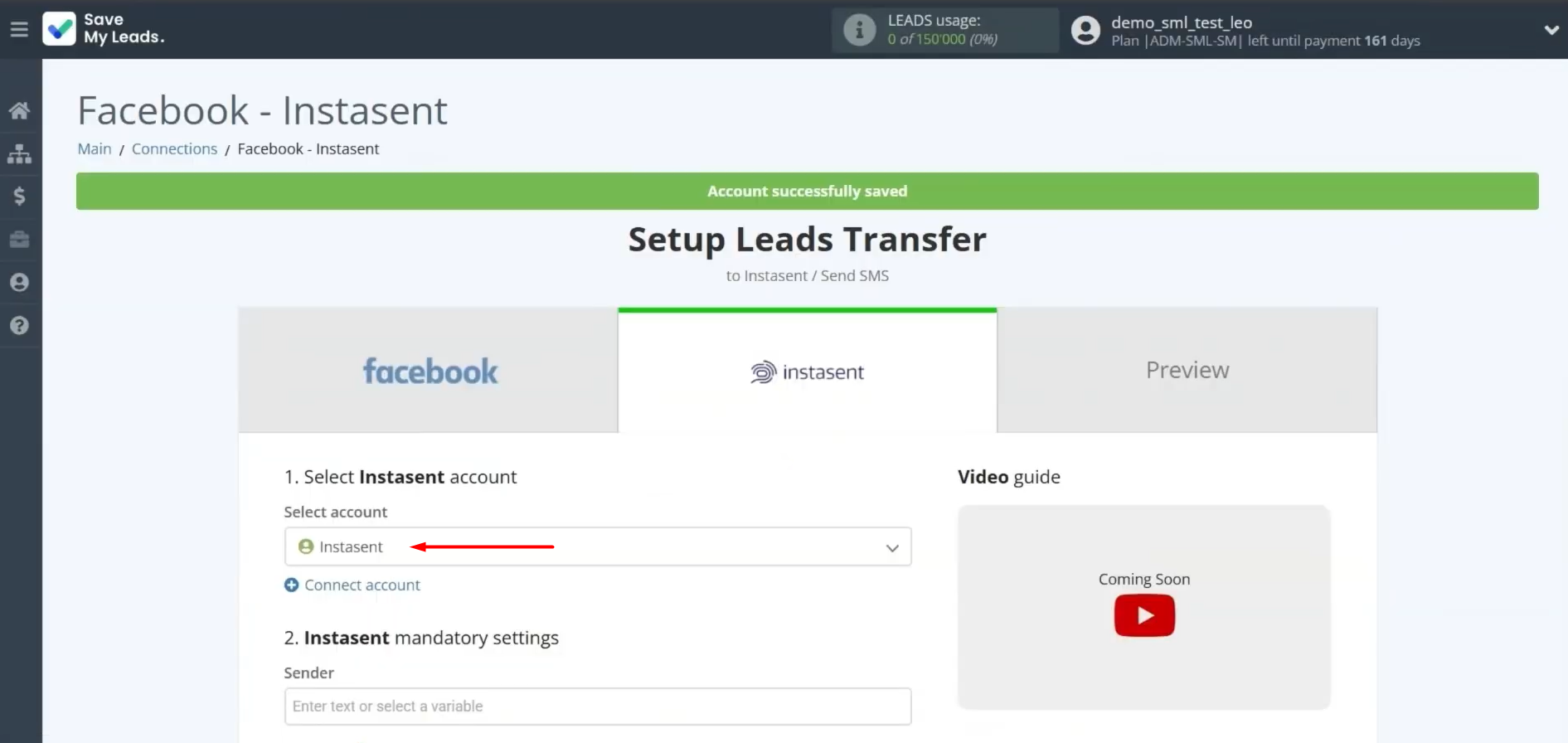 Select the connected account Select the connected account