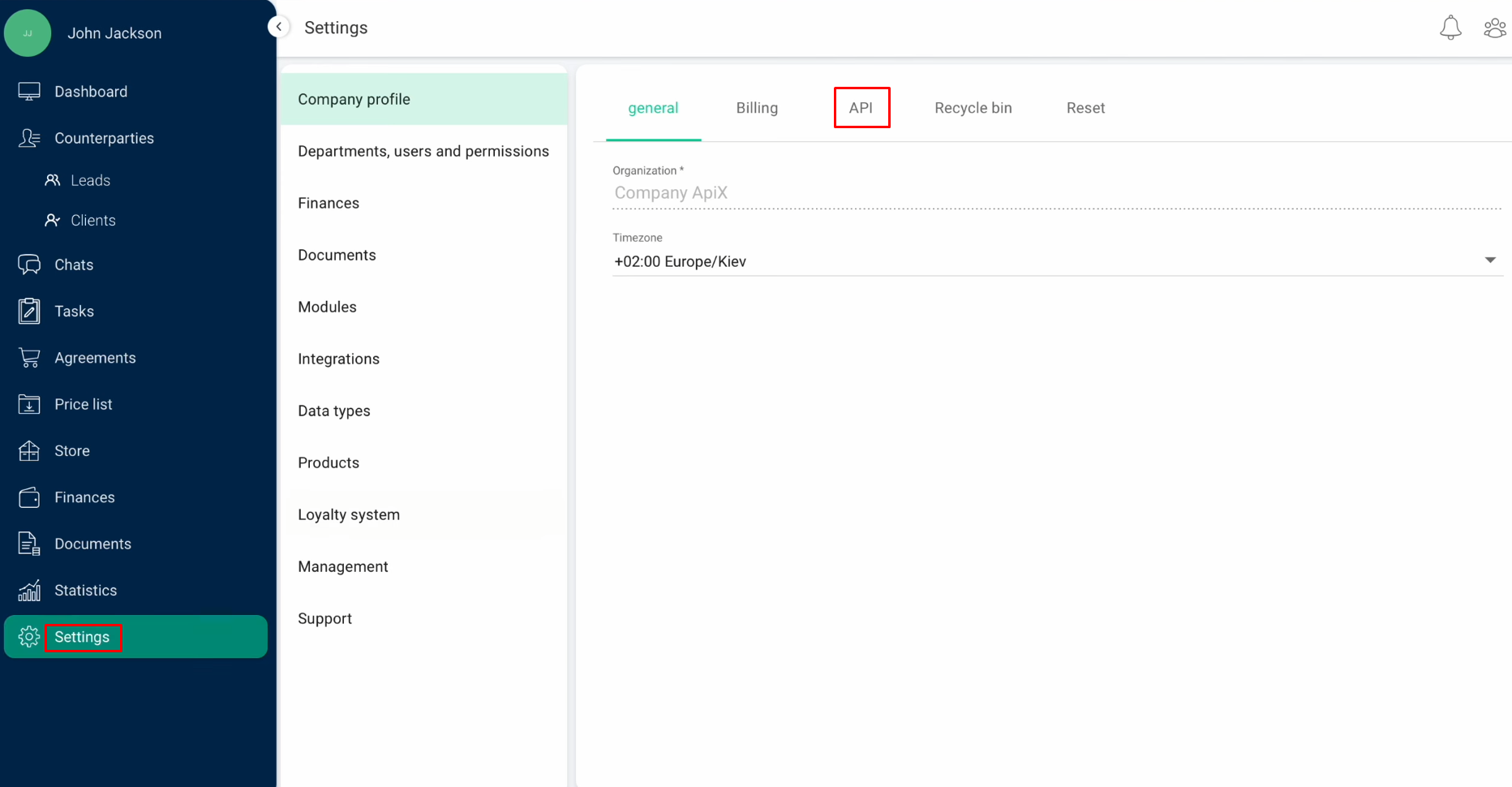 KeepinCRM Facebook integration | Go to the “Settings” section and then the “API” section within it KeepinCRM Facebook integration | Go to the “Settings” section and then the “API” section within it