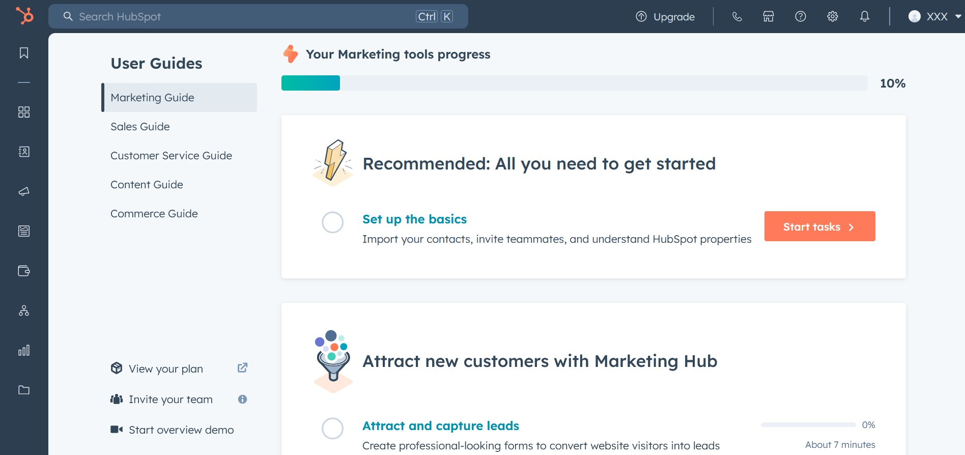 HubSpot's interface HubSpot's interface