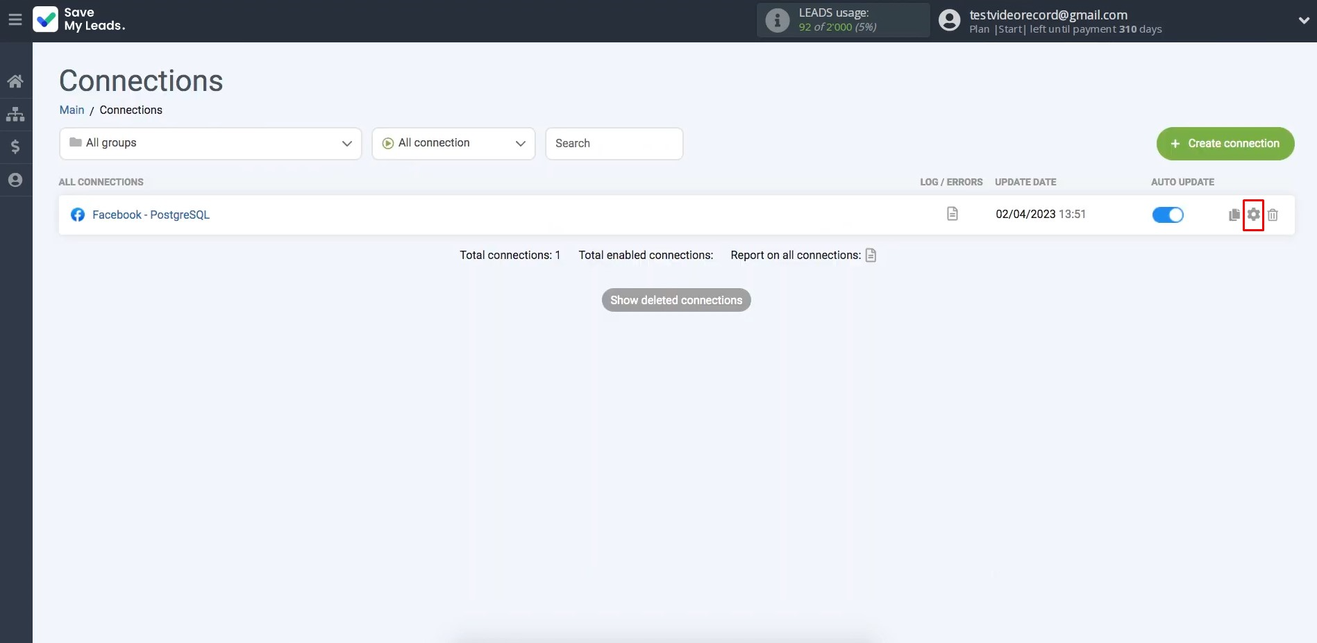 Facebook and PostgreSQL integration | Click on the gear icon Facebook and PostgreSQL integration | Click on the gear icon
