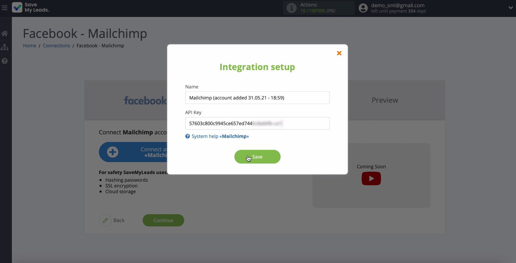 MailChimp and Facebook integration | Click Save MailChimp and Facebook integration | Click Save
