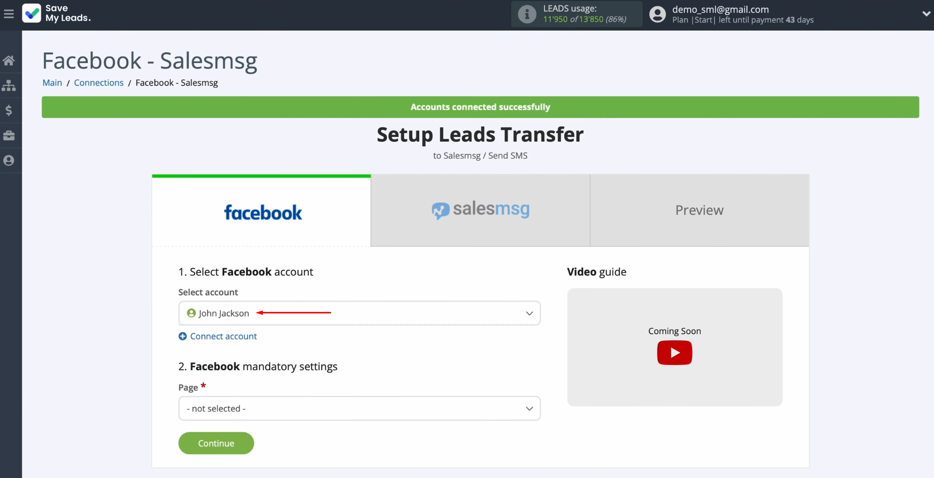 Salesmsg and Facebook integration | Select the connected account Salesmsg and Facebook integration | Select the connected account