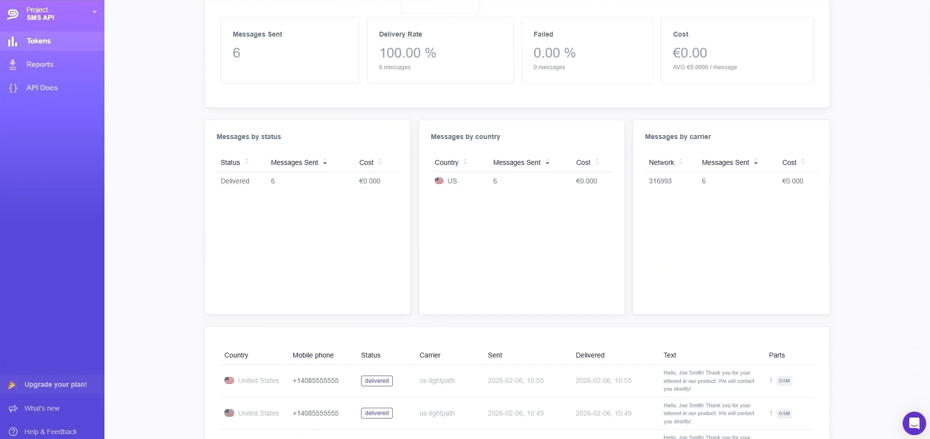 Result of the data transfer to Instasent Result of the data transfer to Instasent