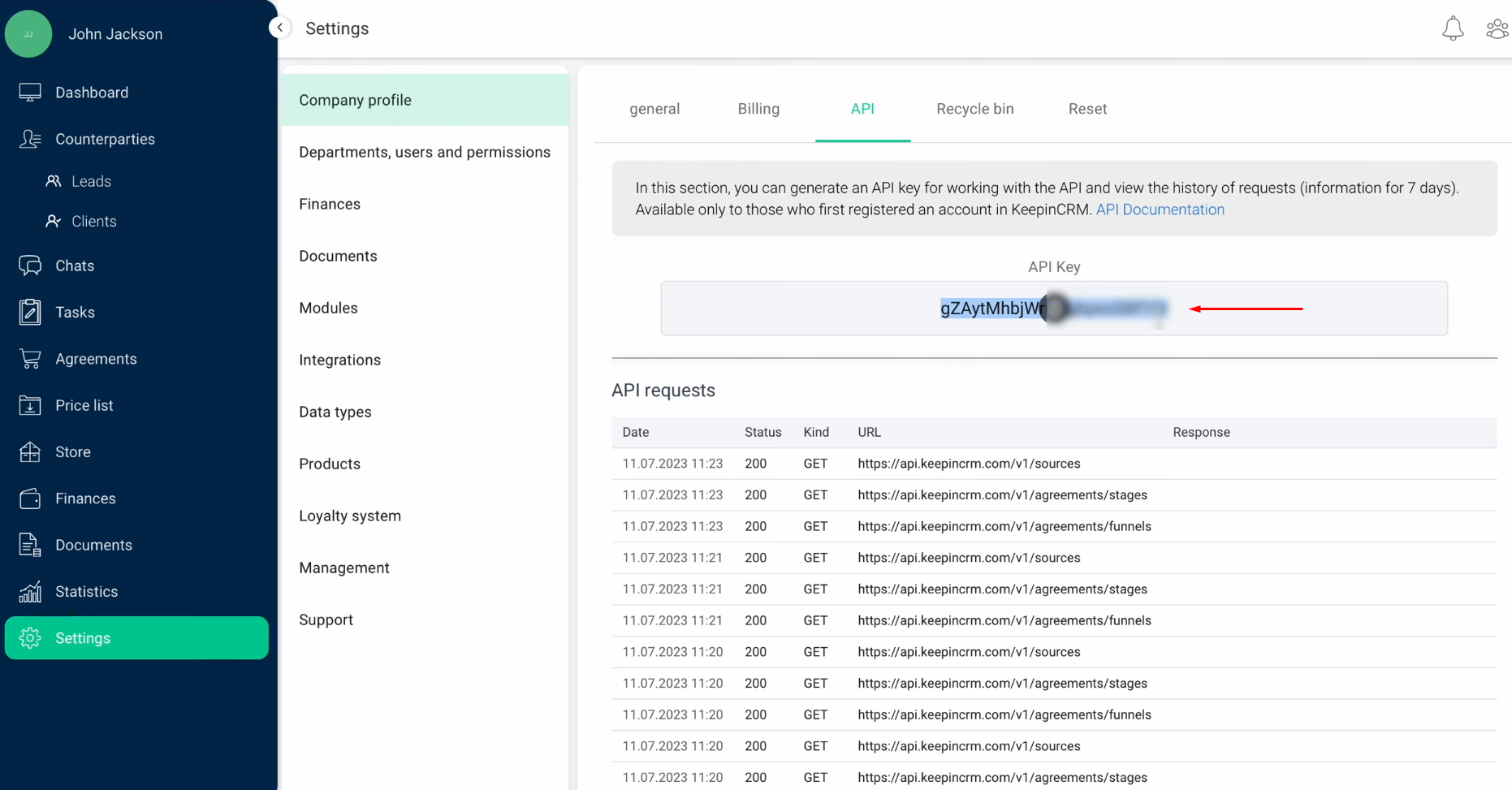KeepinCRM integration | Copy the API key KeepinCRM integration | Copy the API key