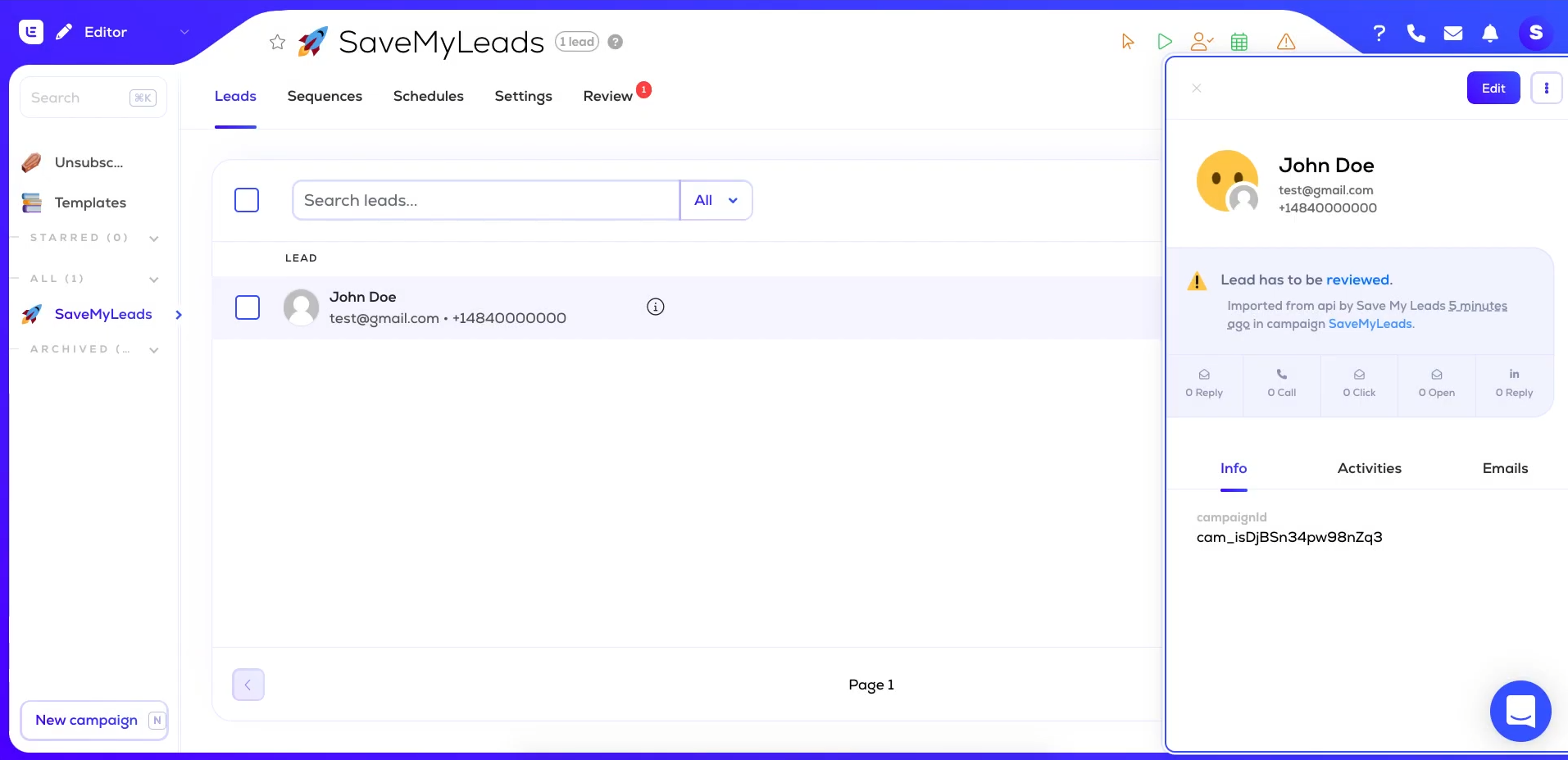 Facebook and Lemlist integration | Result of connecting Facebook and Lemlist integration | Result of connecting