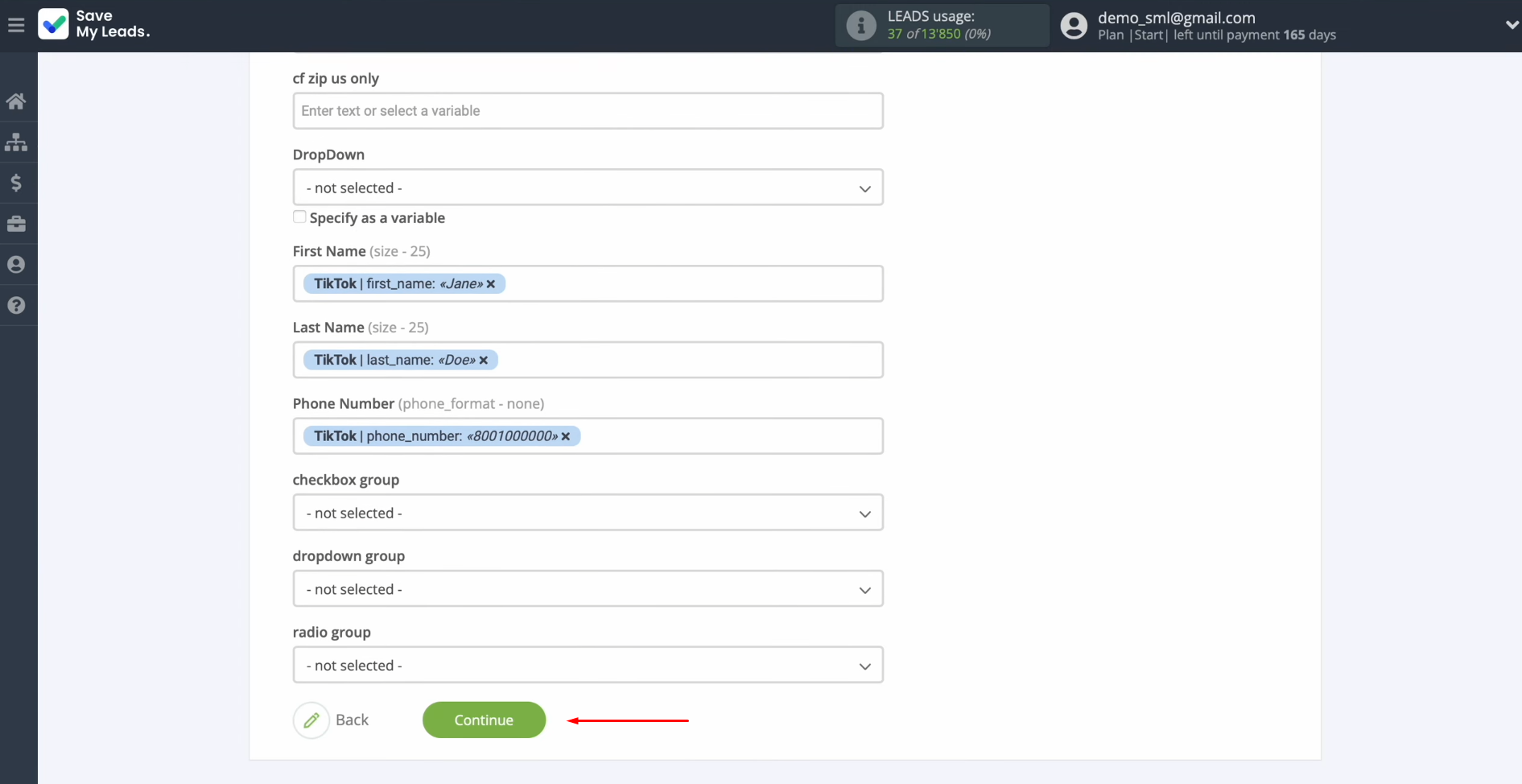 TikTok and Mailchimp integration | Click “Continue” TikTok and Mailchimp integration | Click “Continue”