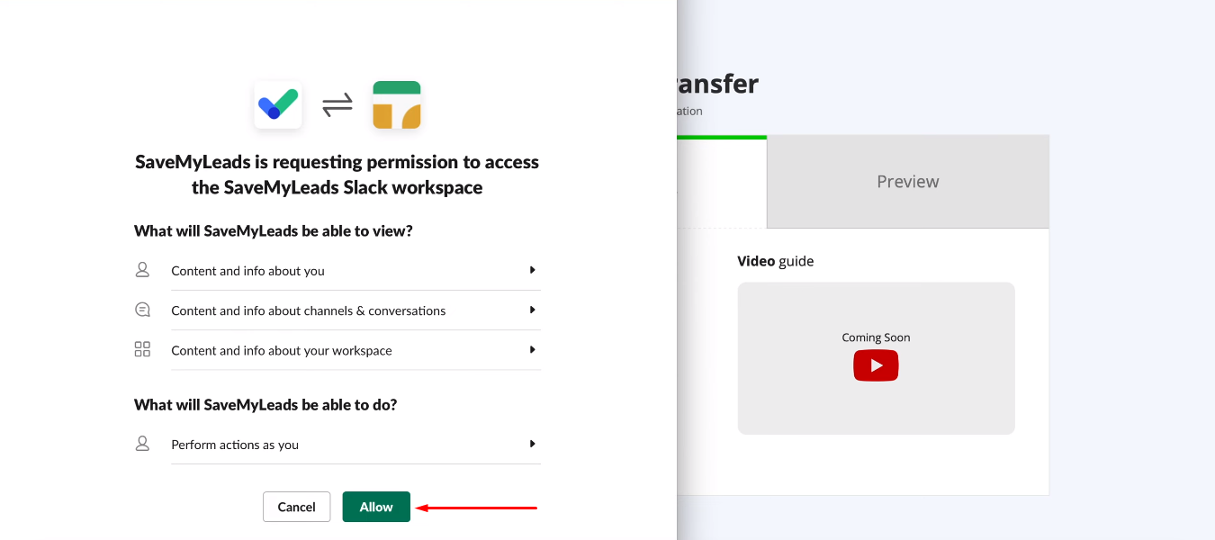 Facebook and Slack integration | Provide access Facebook and Slack integration | Provide access