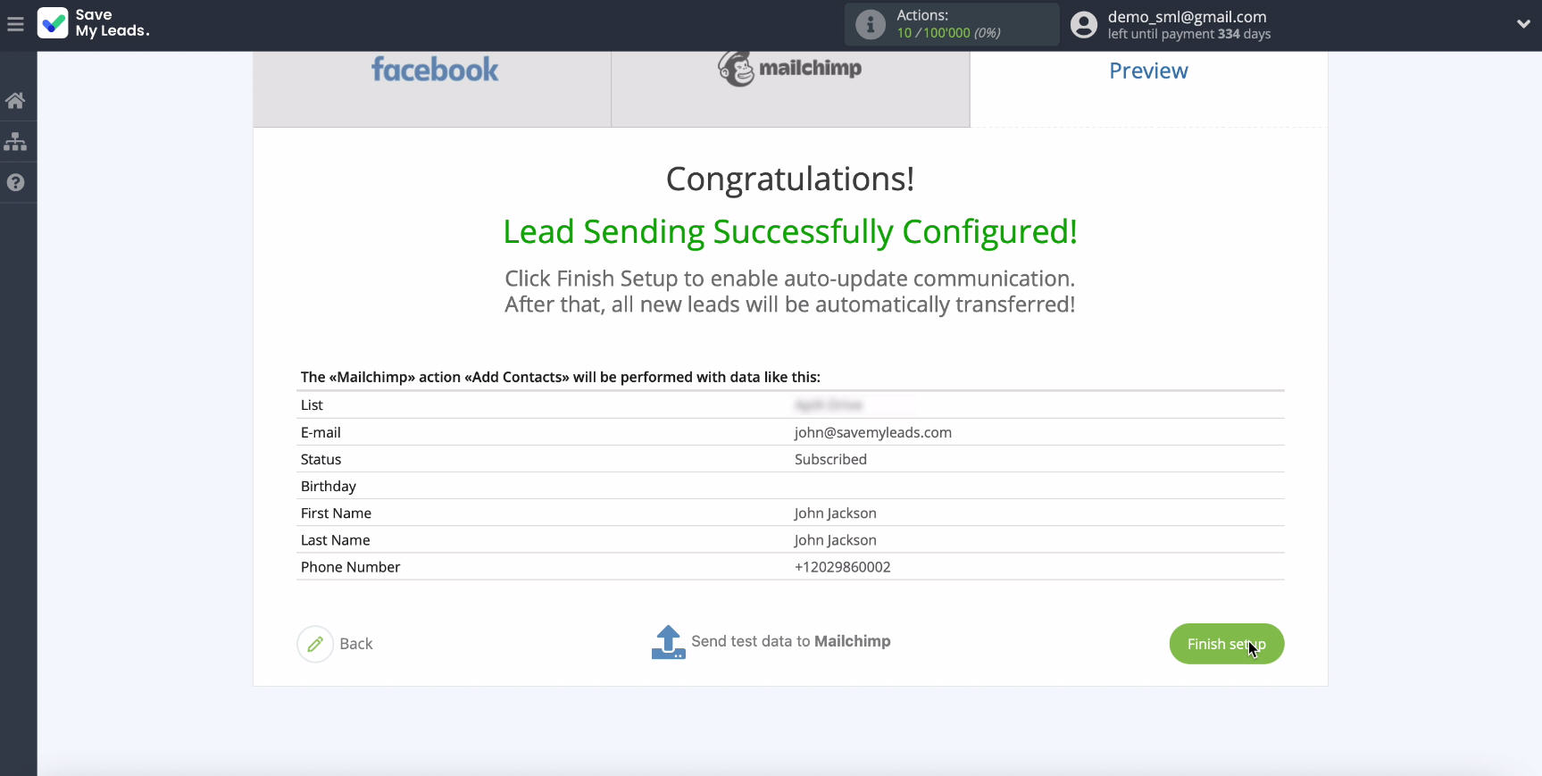 MailChimp and Facebook integration | Click Finish Setup MailChimp and Facebook integration | Click Finish Setup