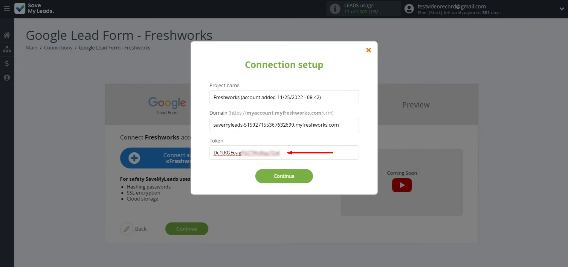 Paste the API key into the appropriate field
