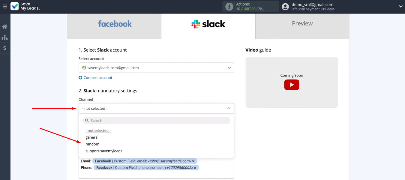 Facebook and Slack integration | Select a channel Facebook and Slack integration | Select a channel