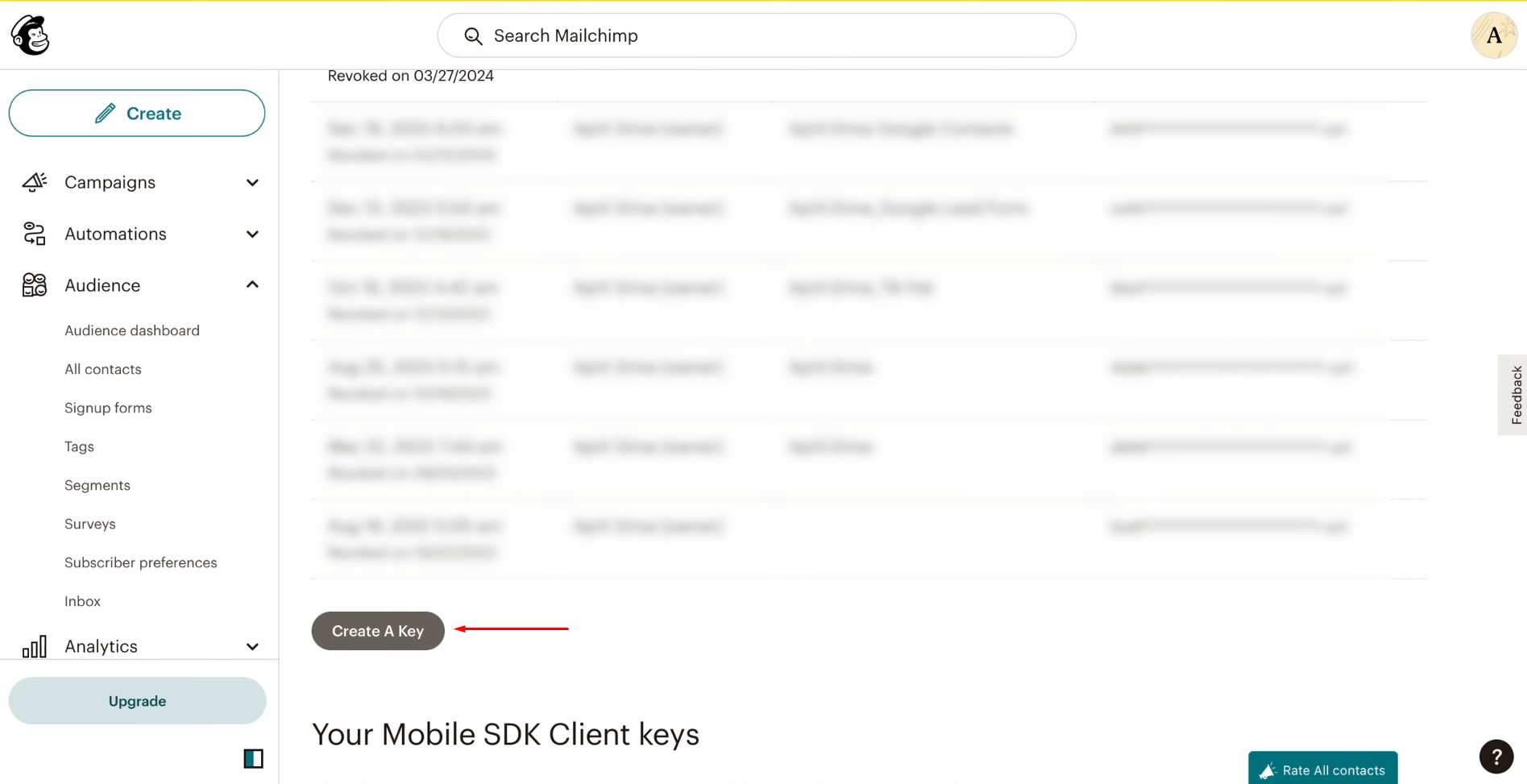 TikTok and Mailchimp integration | Click “Create A Key” TikTok and Mailchimp integration | Click “Create A Key”