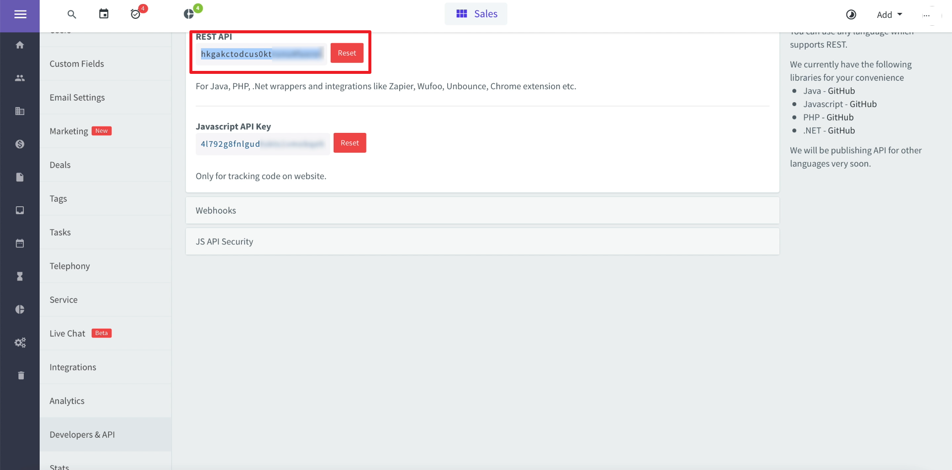 Facebook and AgileCRM integration | Copy the API key Facebook and AgileCRM integration | Copy the API key