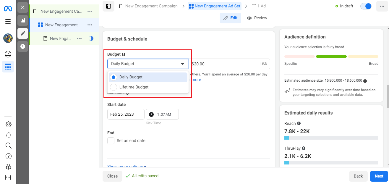 Set up an advertising campaign in Facebook Ads Manager | Budget Set up an advertising campaign in Facebook Ads Manager | Budget