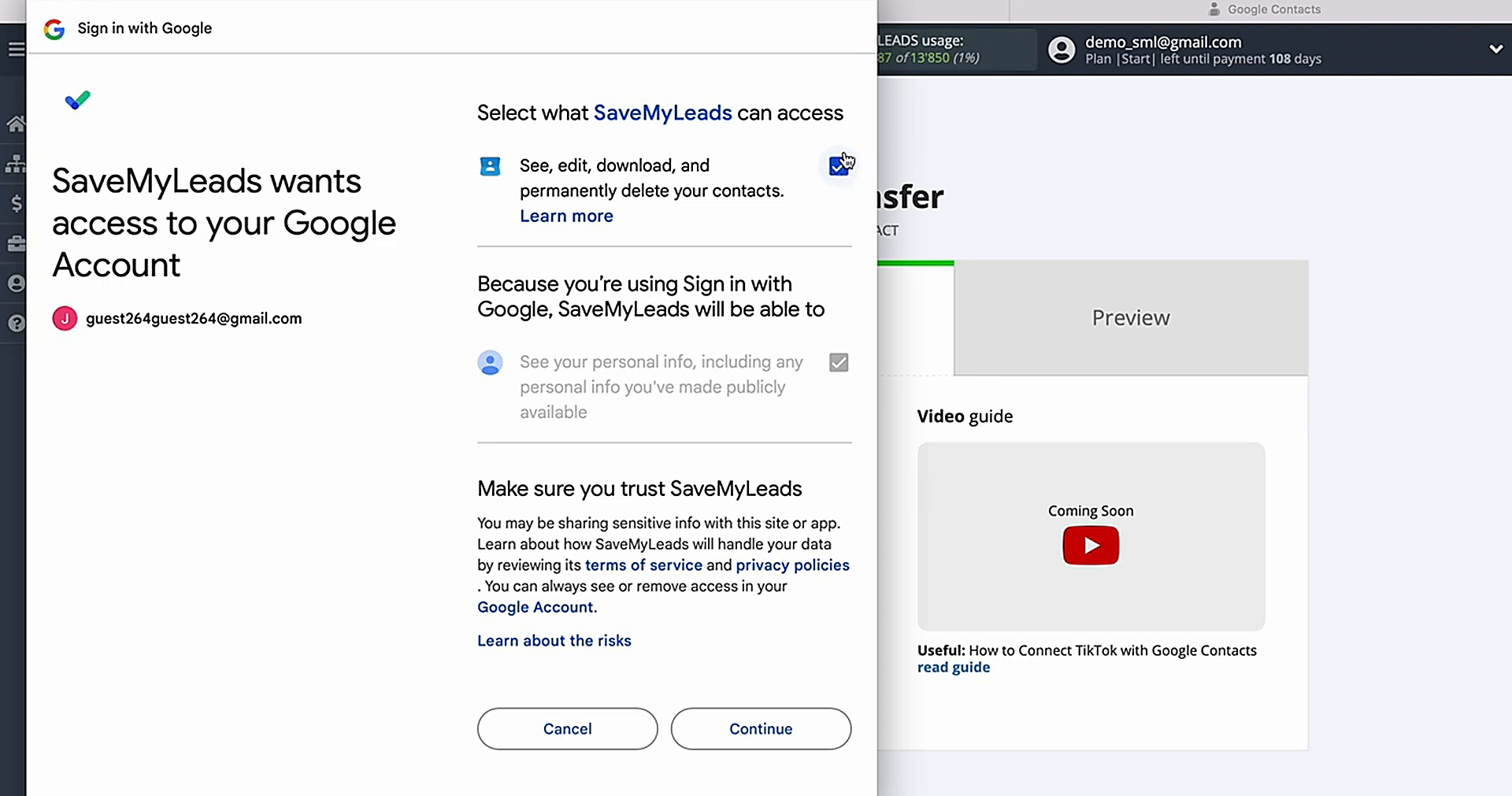 Grant SaveMyLeads permission to access your Google account Grant SaveMyLeads permission to access your Google account