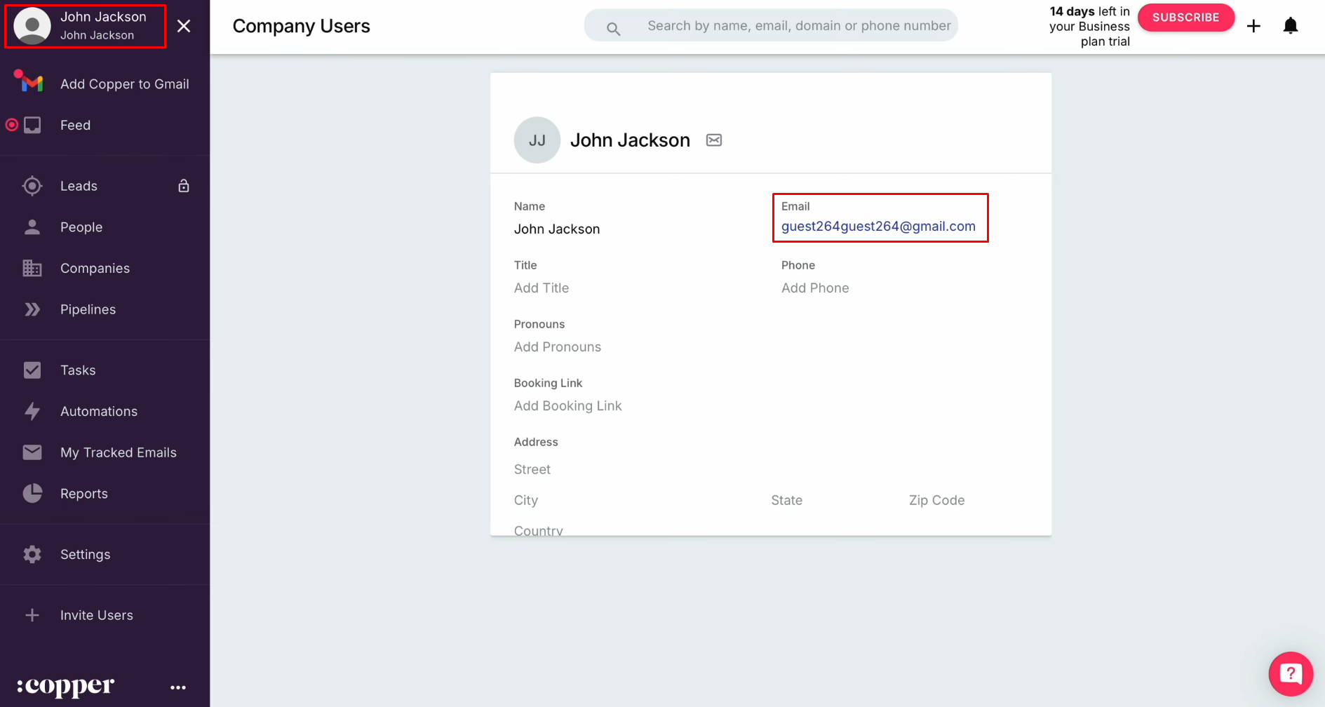 Go to your Copper account settings and copy your e-mail Go to your Copper account settings and copy your e-mail
