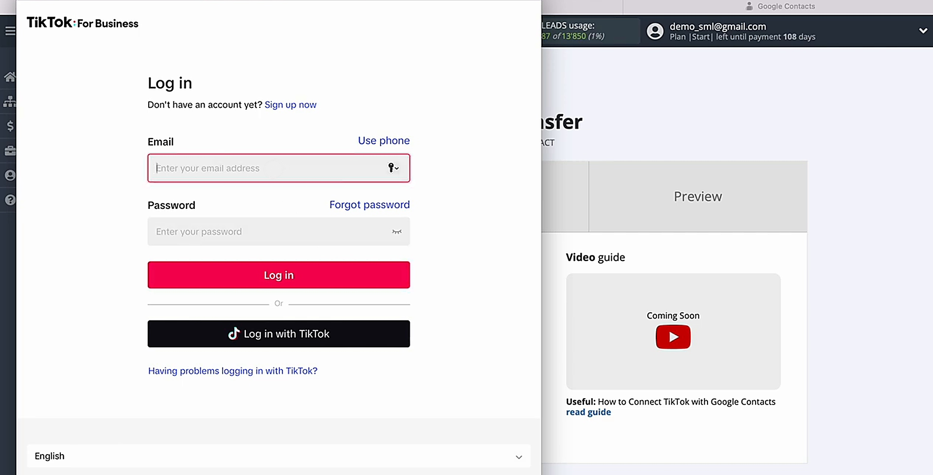 Enter the login and password for your TikTok account Enter the login and password for your TikTok account
