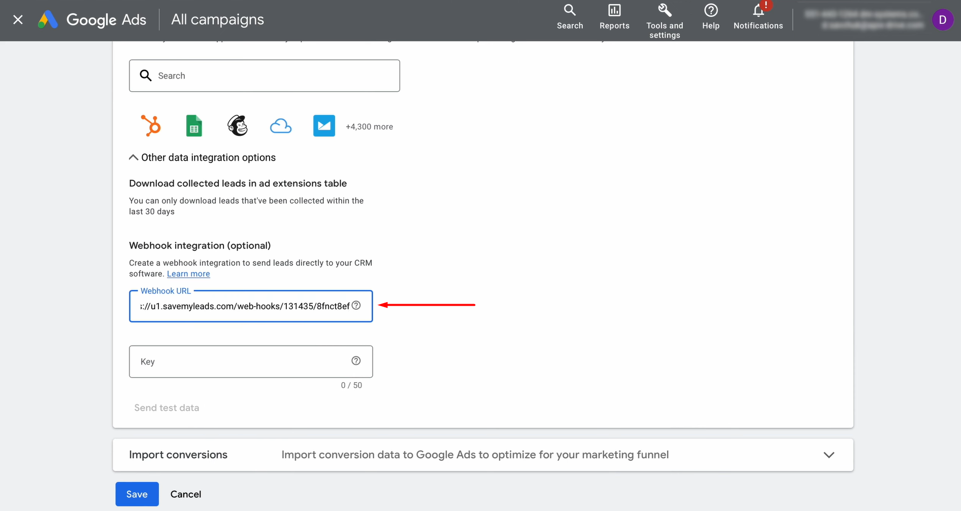 Insert the copied URL into the required field