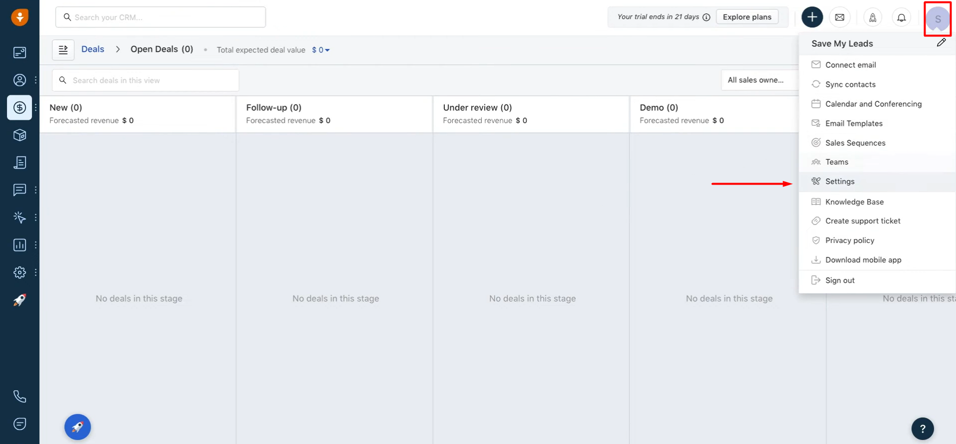 Open the Settings section on the API settings tab