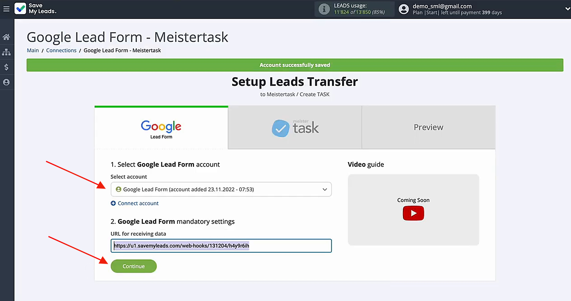 Go back to SaveMyLeads to continue the setup Go back to SaveMyLeads to continue the setup
