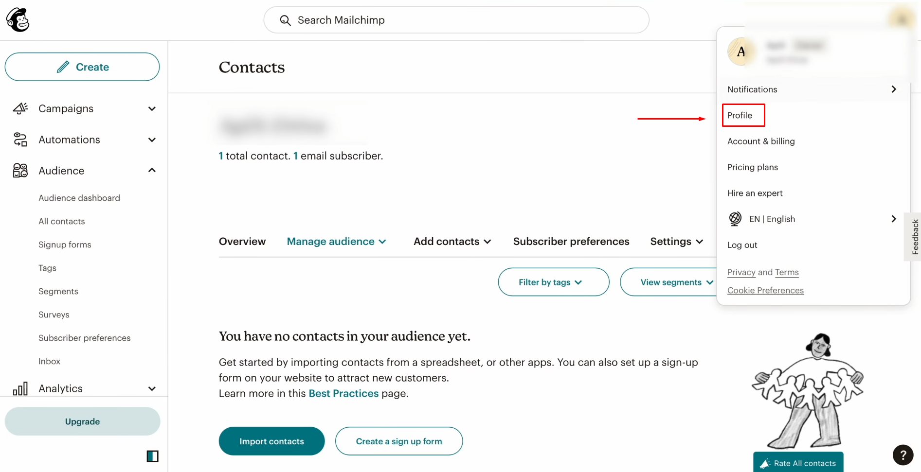 TikTok and Mailchimp integration | Go to the profile settings of your Mailchimp account TikTok and Mailchimp integration | Go to the profile settings of your Mailchimp account