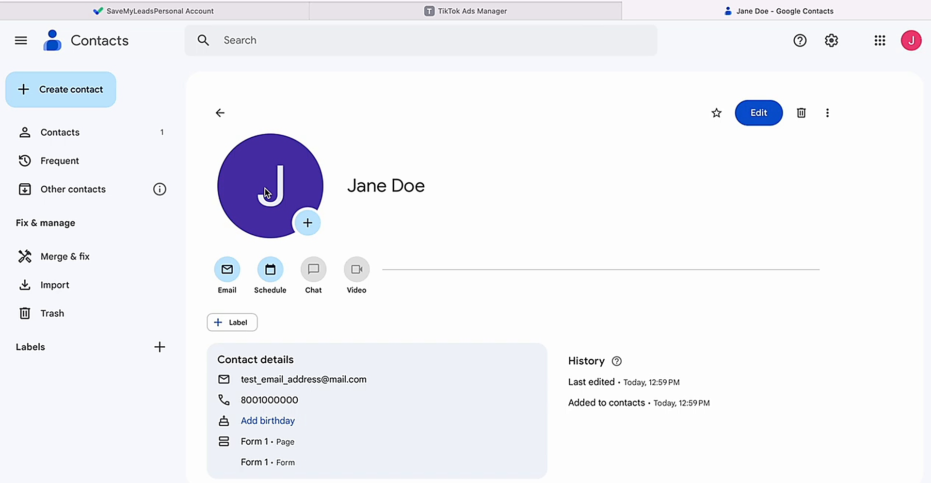 Verify that the contact was created correctly Verify that the contact was created correctly