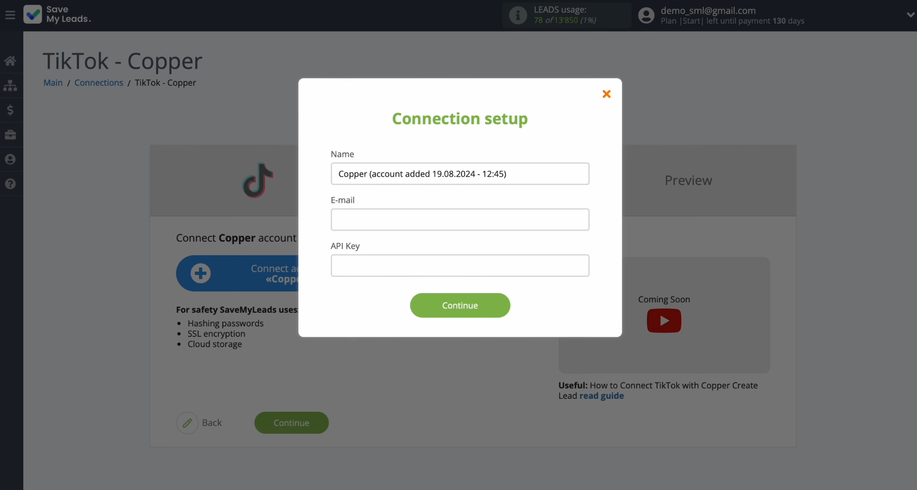 You need to specify your e-mail and API key You need to specify your e-mail and API key