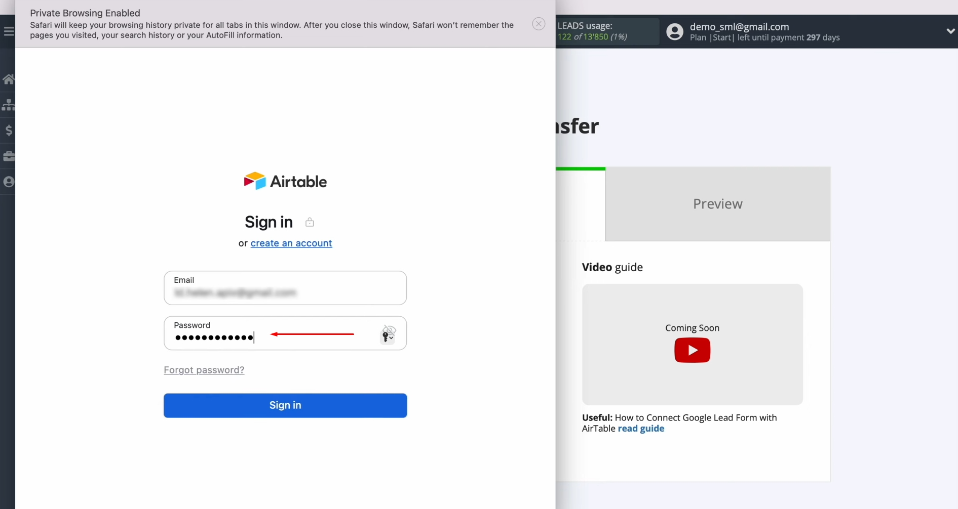Google Lead Form and Airtable integration | Specify the password of your Airtable personal account Google Lead Form and Airtable integration | Specify the password of your Airtable personal account