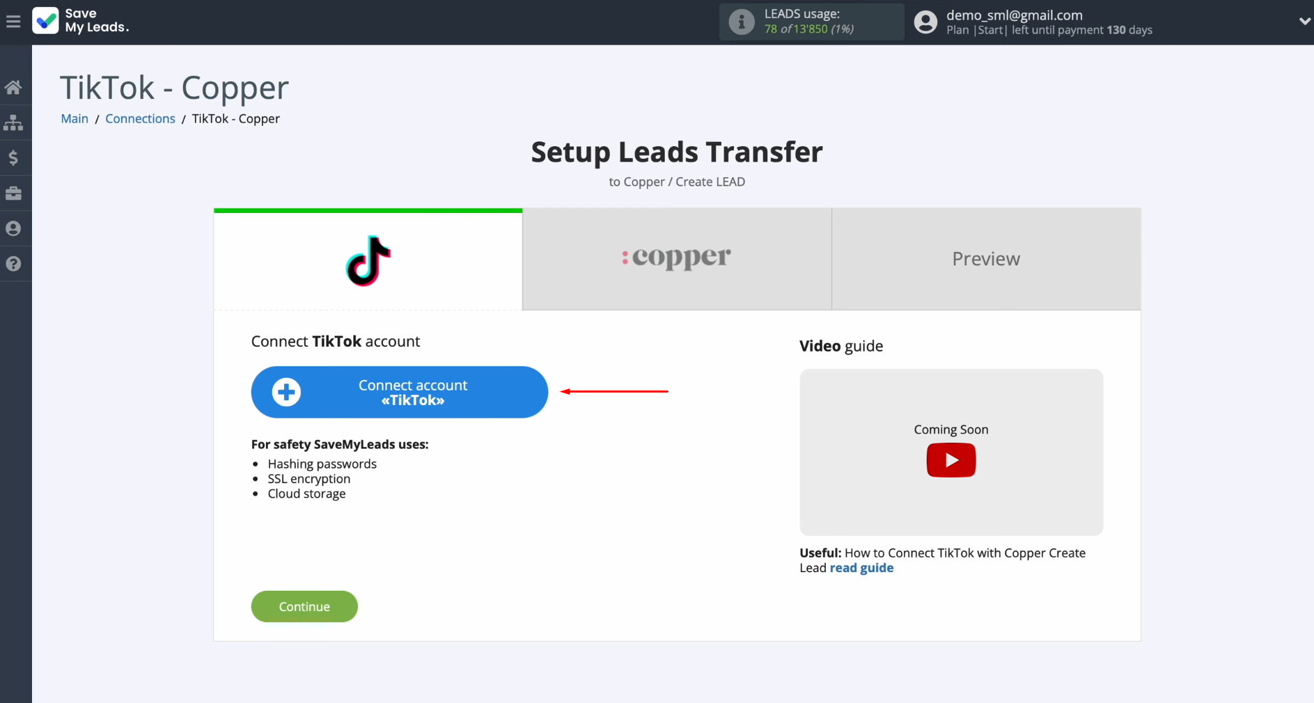Connect your TikTok account to SaveMyLeads Connect your TikTok account to SaveMyLeads