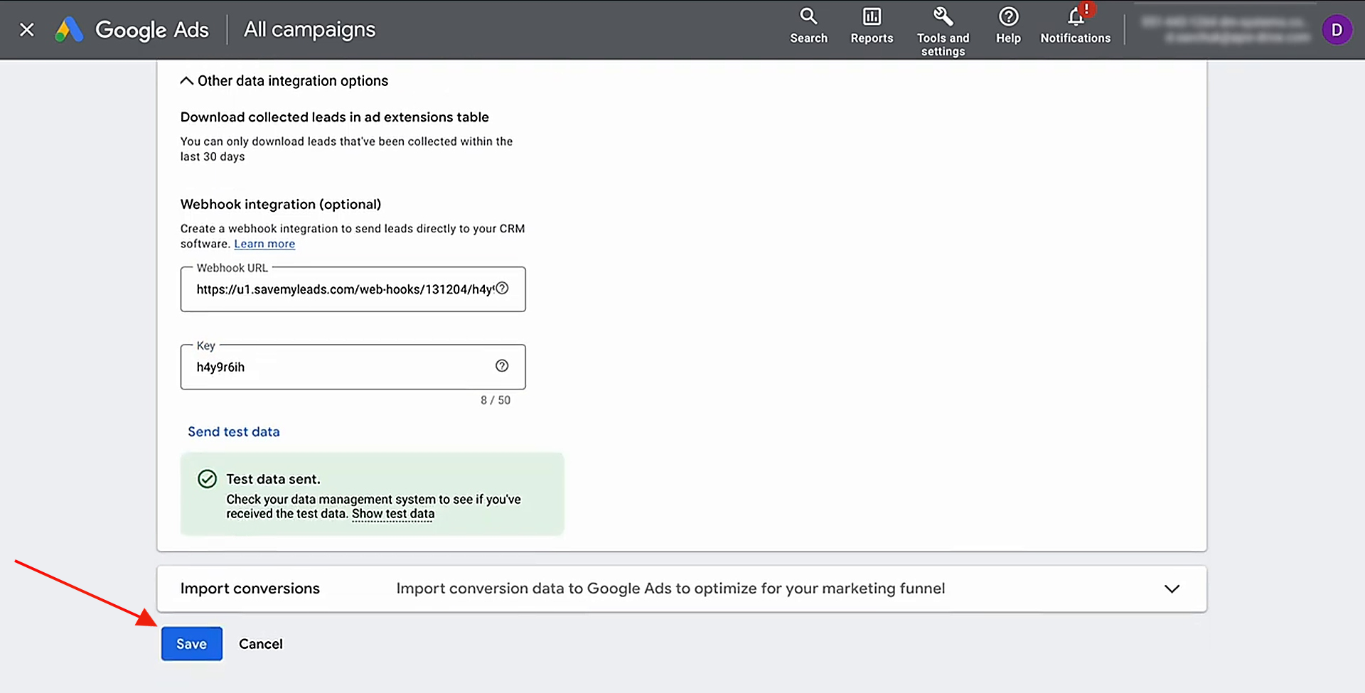 Send test data and save your updates Send test data and save your updates
