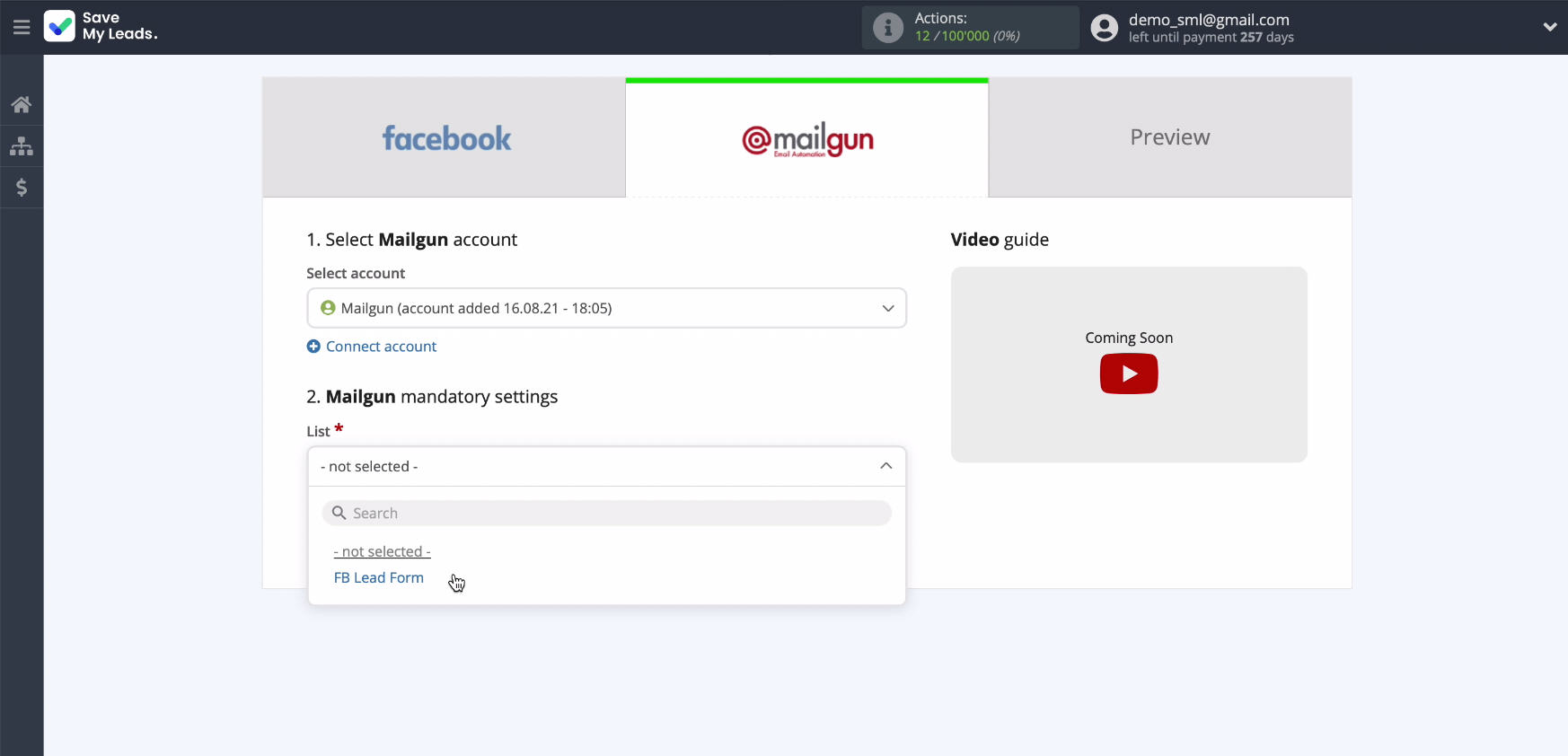 Facebook and Mailgun integration | Select List Facebook and Mailgun integration | Select List