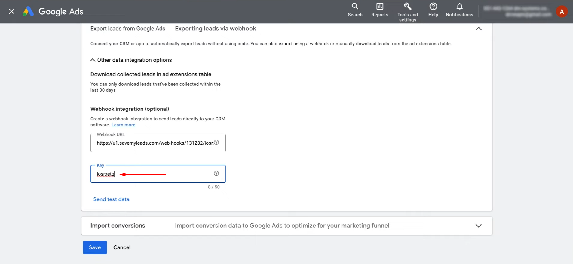 Paste the last part of the URL into the Key field