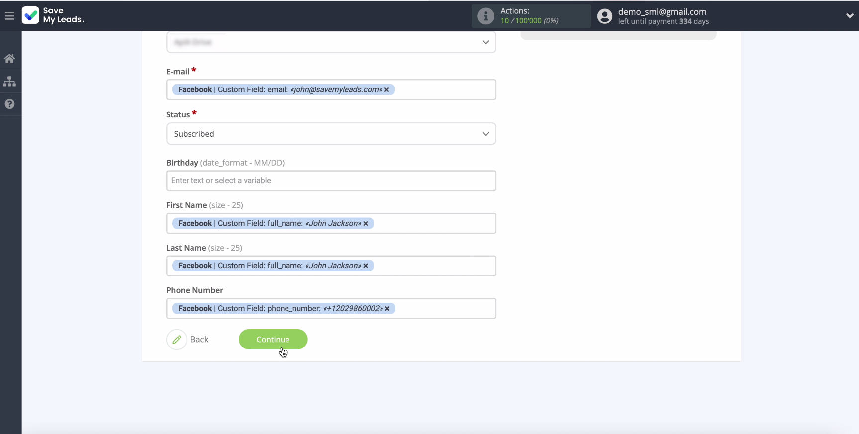 MailChimp and Facebook integration | Click Continue MailChimp and Facebook integration | Click Continue