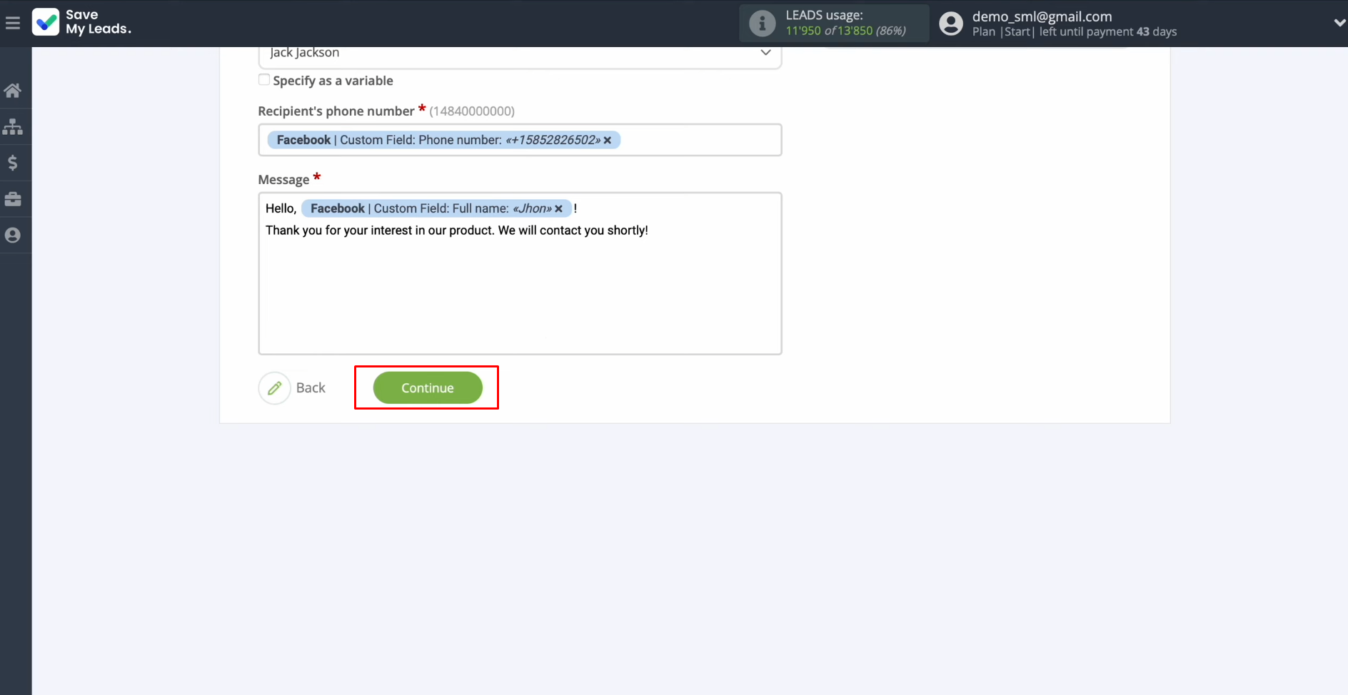 Salesmsg and Facebook integration | Click "Continue" Salesmsg and Facebook integration | Click "Continue"
