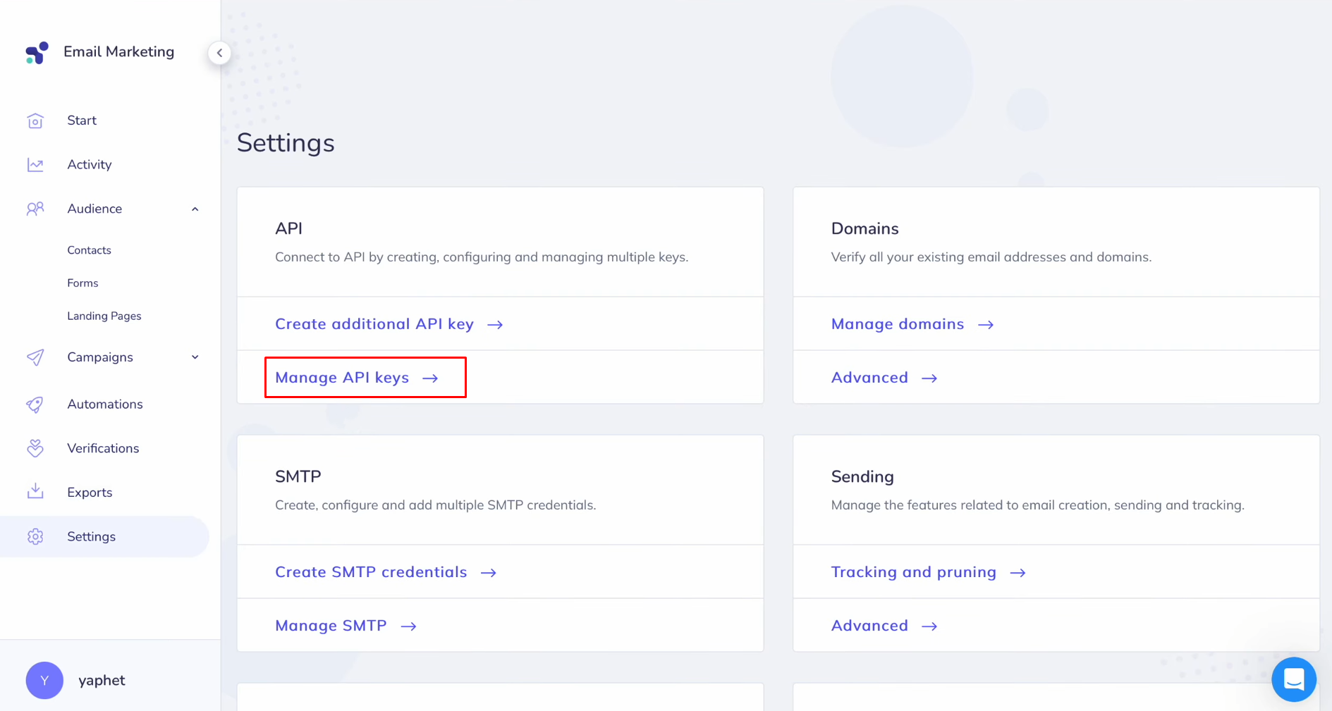 Google Lead Form and Elastic Email integration | Find the API section and click “Manage API keys” Google Lead Form and Elastic Email integration | Find the API section and click “Manage API keys”