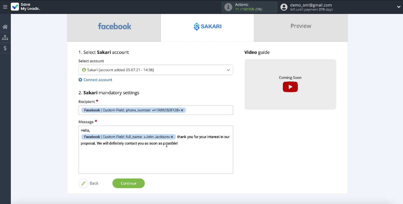How to Send SMS via Sakari from New Facebook Leads | Fill in the fields with variables How to Send SMS via Sakari from New Facebook Leads | Fill in the fields with variables