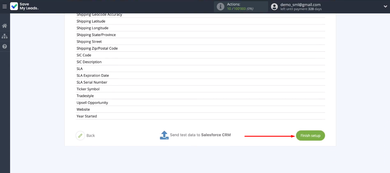 Facebook and Salesforce integration | Click "Finish setup" Facebook and Salesforce integration | Click "Finish setup"