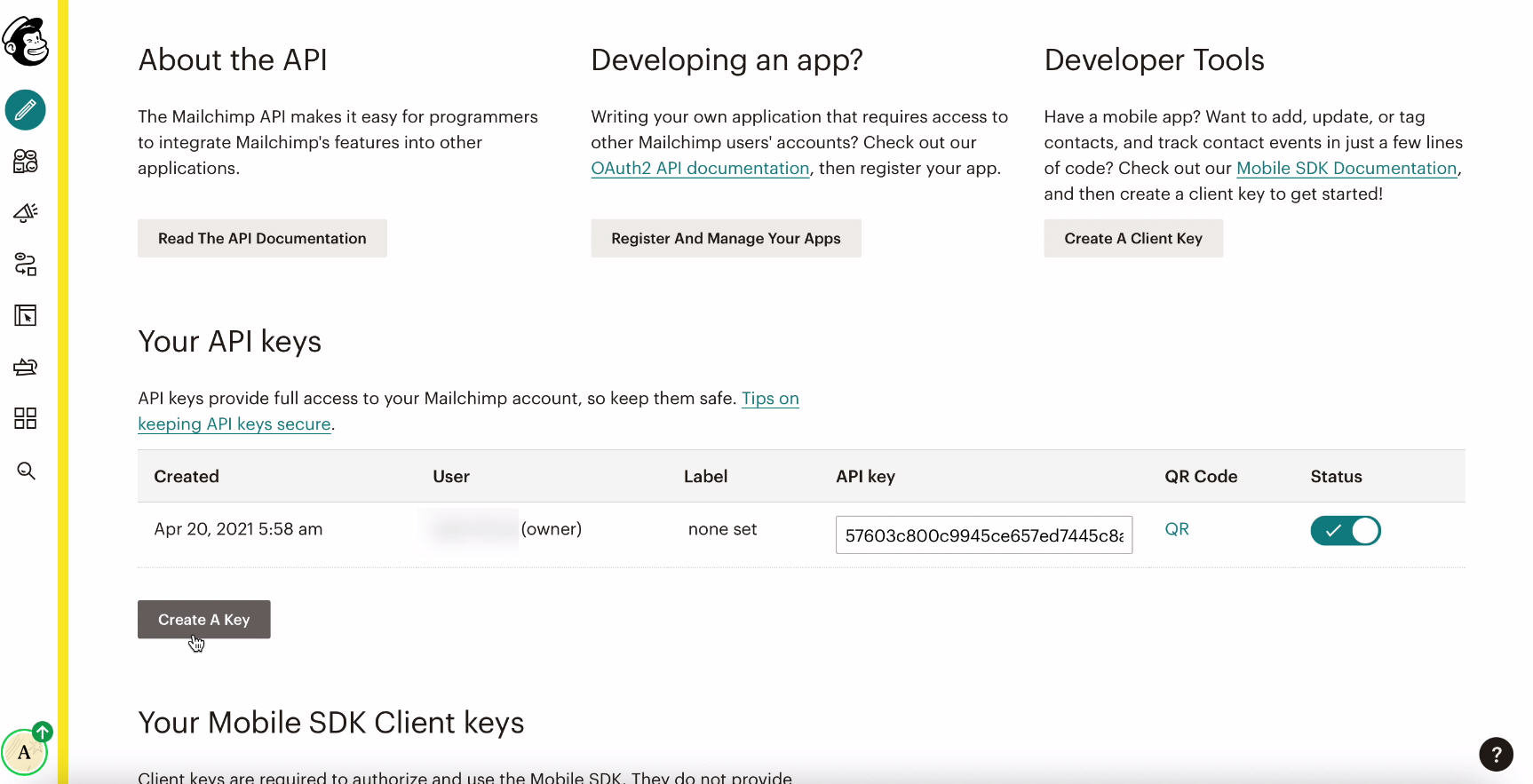 MailChimp and Facebook integration | Click "Create key" MailChimp and Facebook integration | Click "Create key" 