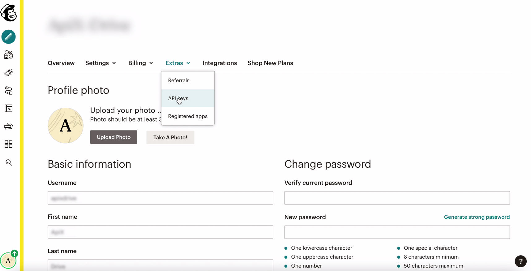 MailChimp and Facebook integration | Select "API-Keys" option MailChimp and Facebook integration | Select "API-Keys" option 