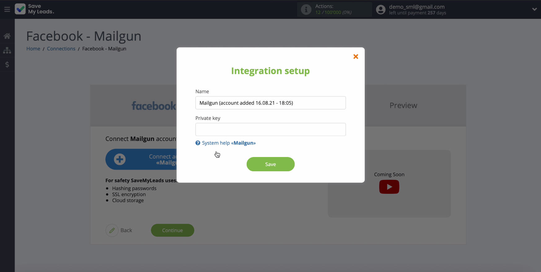 Facebook and Mailgun integration | Entry Login and Key Window Facebook and Mailgun integration | Entry Login and Key Window