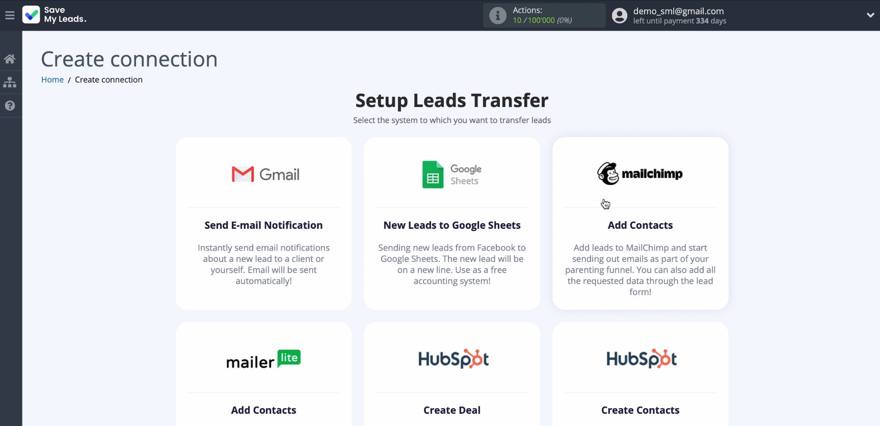 MailChimp and Facebook integration | Select the Mailchimp service MailChimp and Facebook integration | Select the Mailchimp service