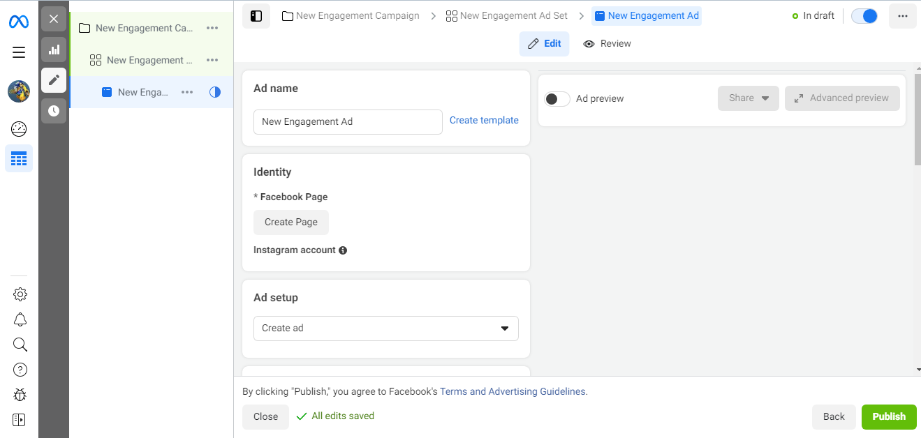An advertising campaign in Ads Manager | Ad's name and Identity An advertising campaign in Ads Manager | Ad's name and Identity