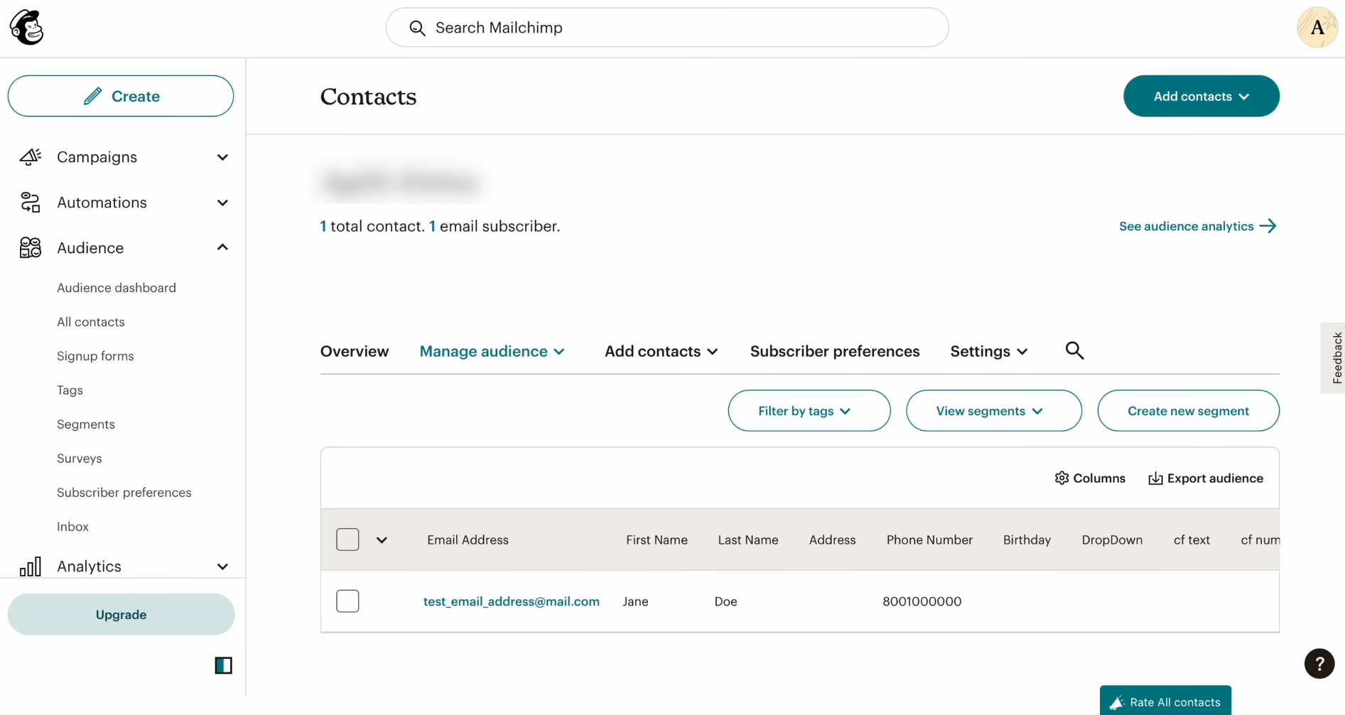 TikTok and Mailchimp integration | Result of the data transfer to Mailchimp TikTok and Mailchimp integration | Result of the data transfer to Mailchimp