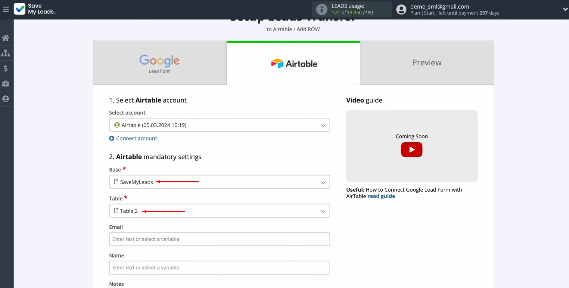 Google Lead Form and Airtable integration | Choose the database and select the table Google Lead Form and Airtable integration | Choose the database and select the table