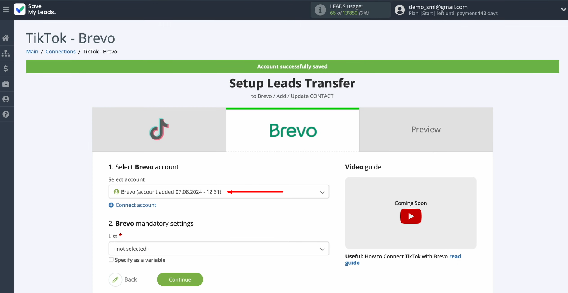 Select the connected account Select the connected account
