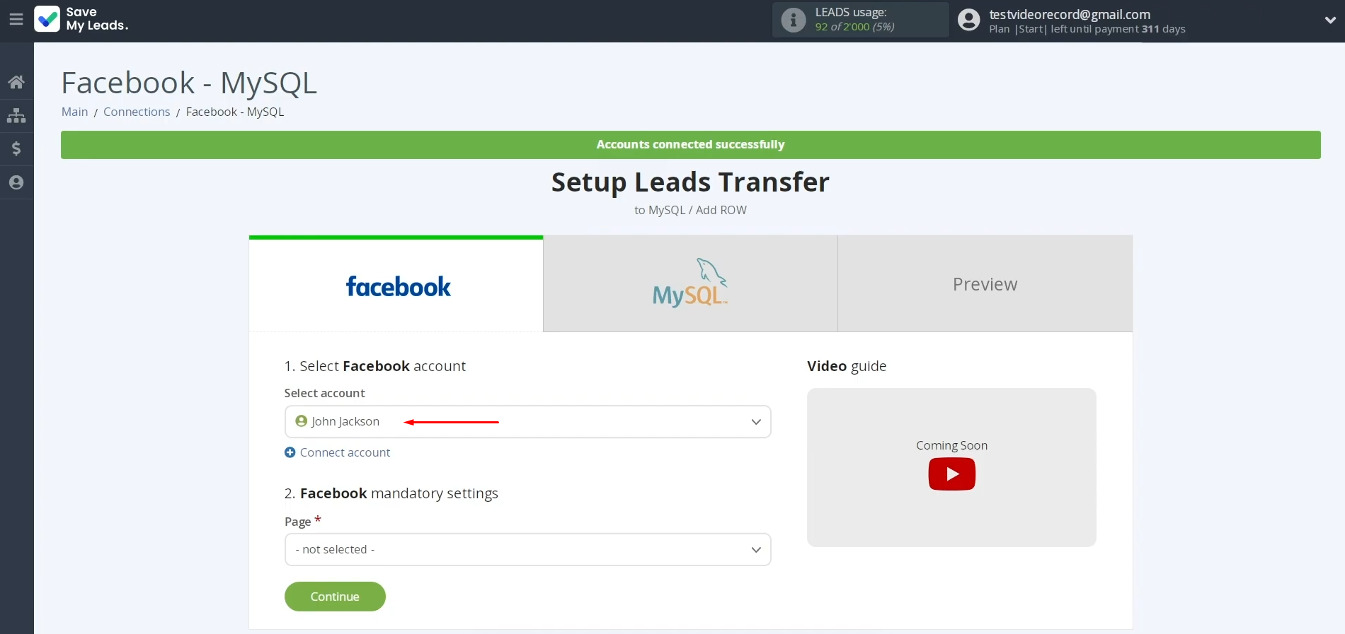 MySQL and Facebook integration | Select the newly created login MySQL and Facebook integration | Select the newly created login