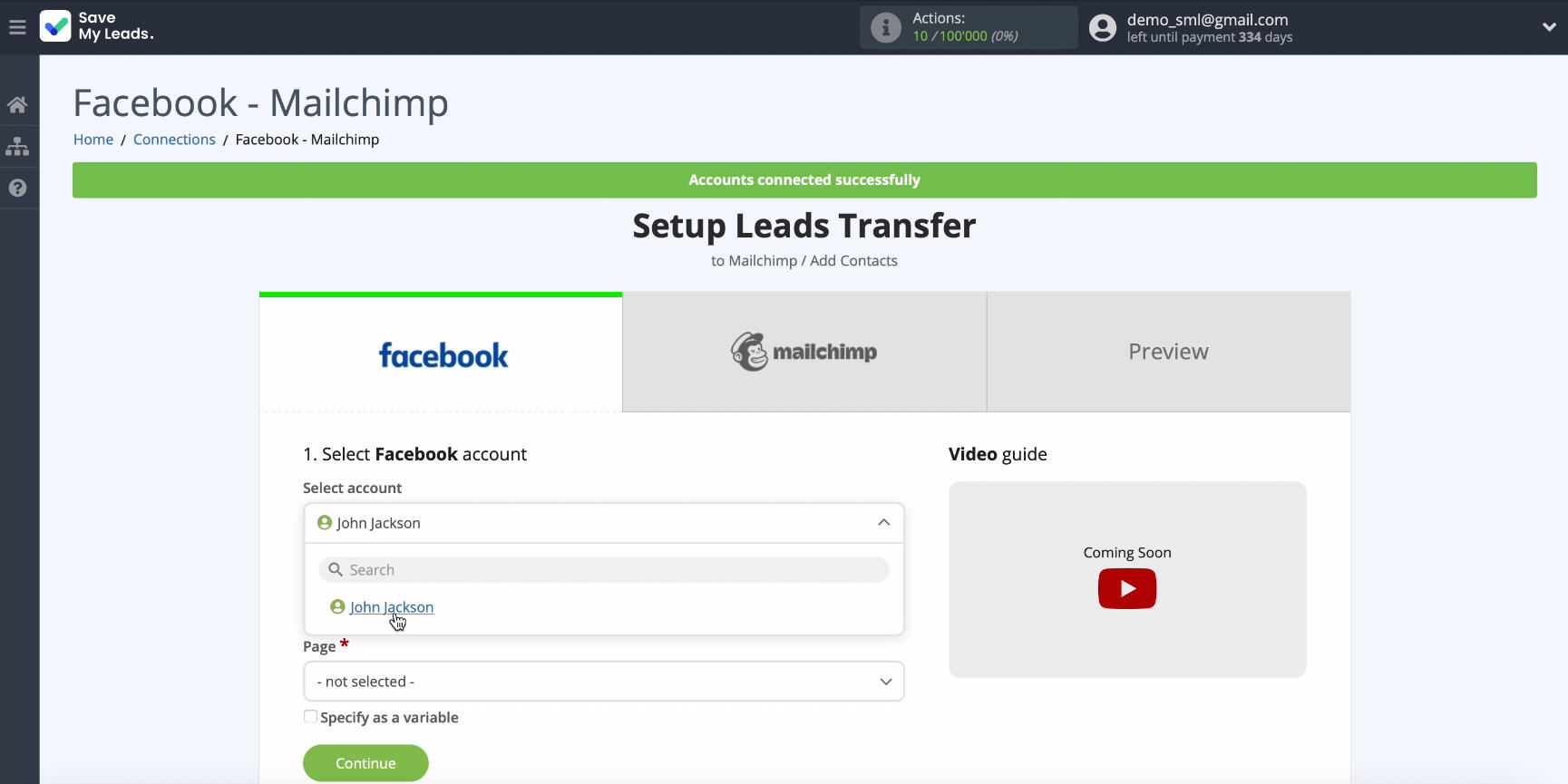 MailChimp and Facebook integration | Select an account MailChimp and Facebook integration | Select an account