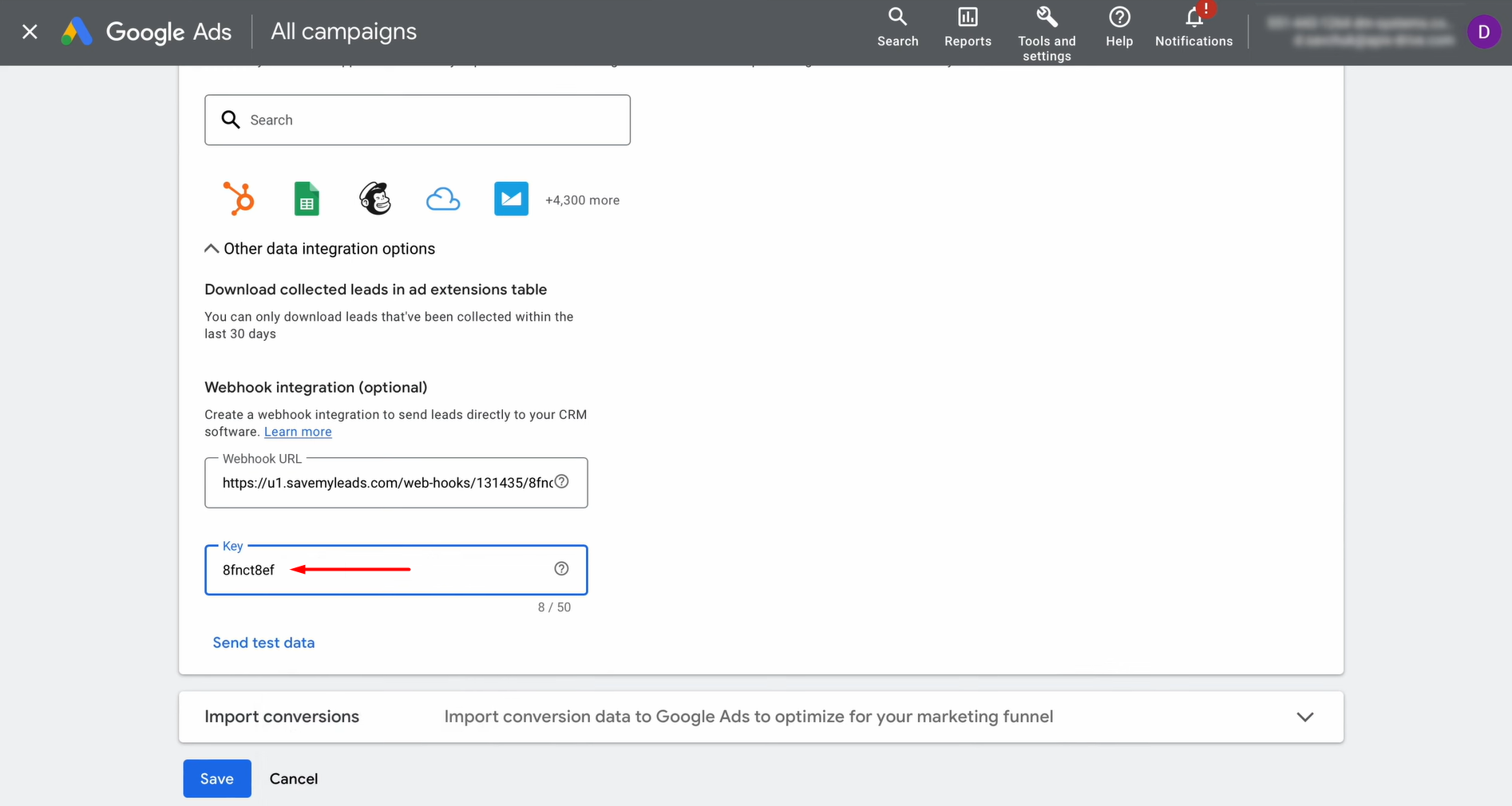 Enter the final segment of the URL in the key field