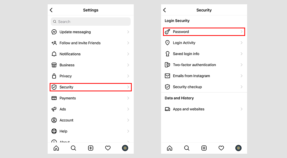 Press "Security" and "Password" Press "Security" and "Password"
